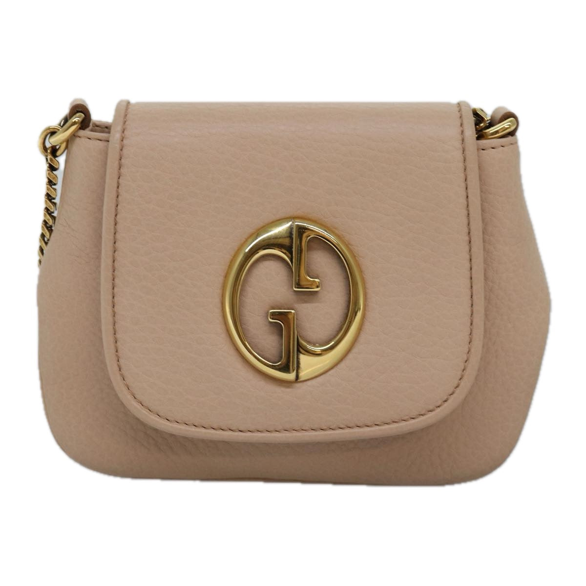 GUCCI Chain Shoulder Bag Leather Beige 251821 Auth am6326