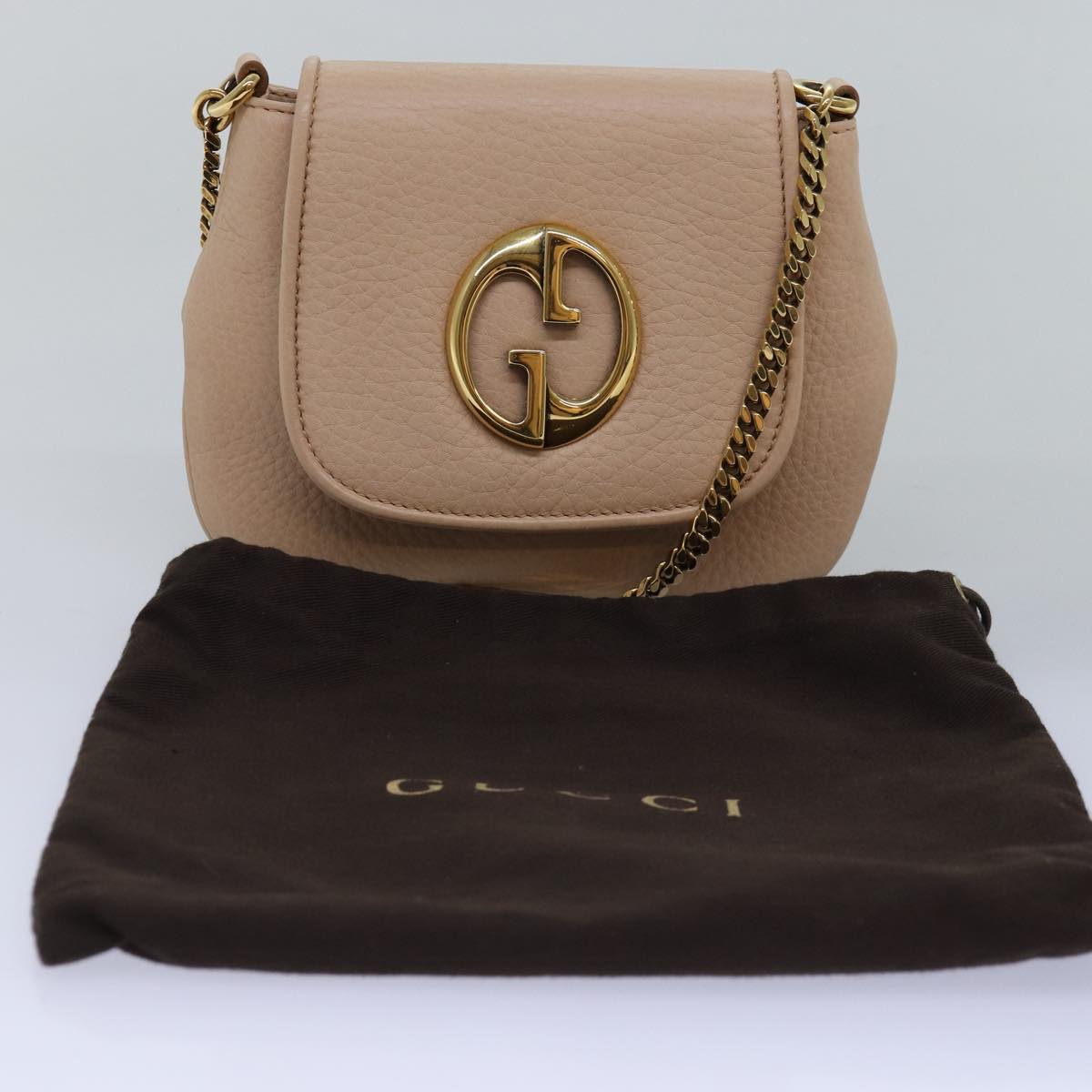 GUCCI Chain Shoulder Bag Leather Beige 251821 Auth am6326