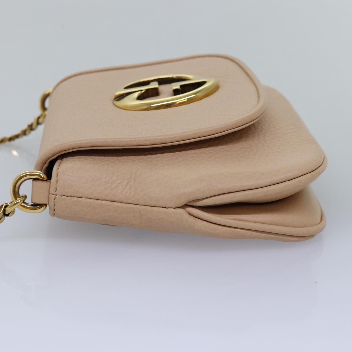 GUCCI Chain Shoulder Bag Leather Beige 251821 Auth am6326