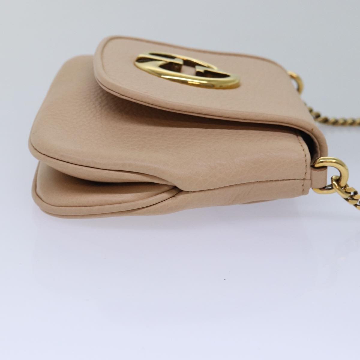 GUCCI Chain Shoulder Bag Leather Beige 251821 Auth am6326