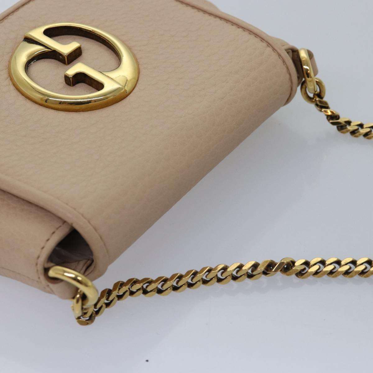 GUCCI Chain Shoulder Bag Leather Beige 251821 Auth am6326