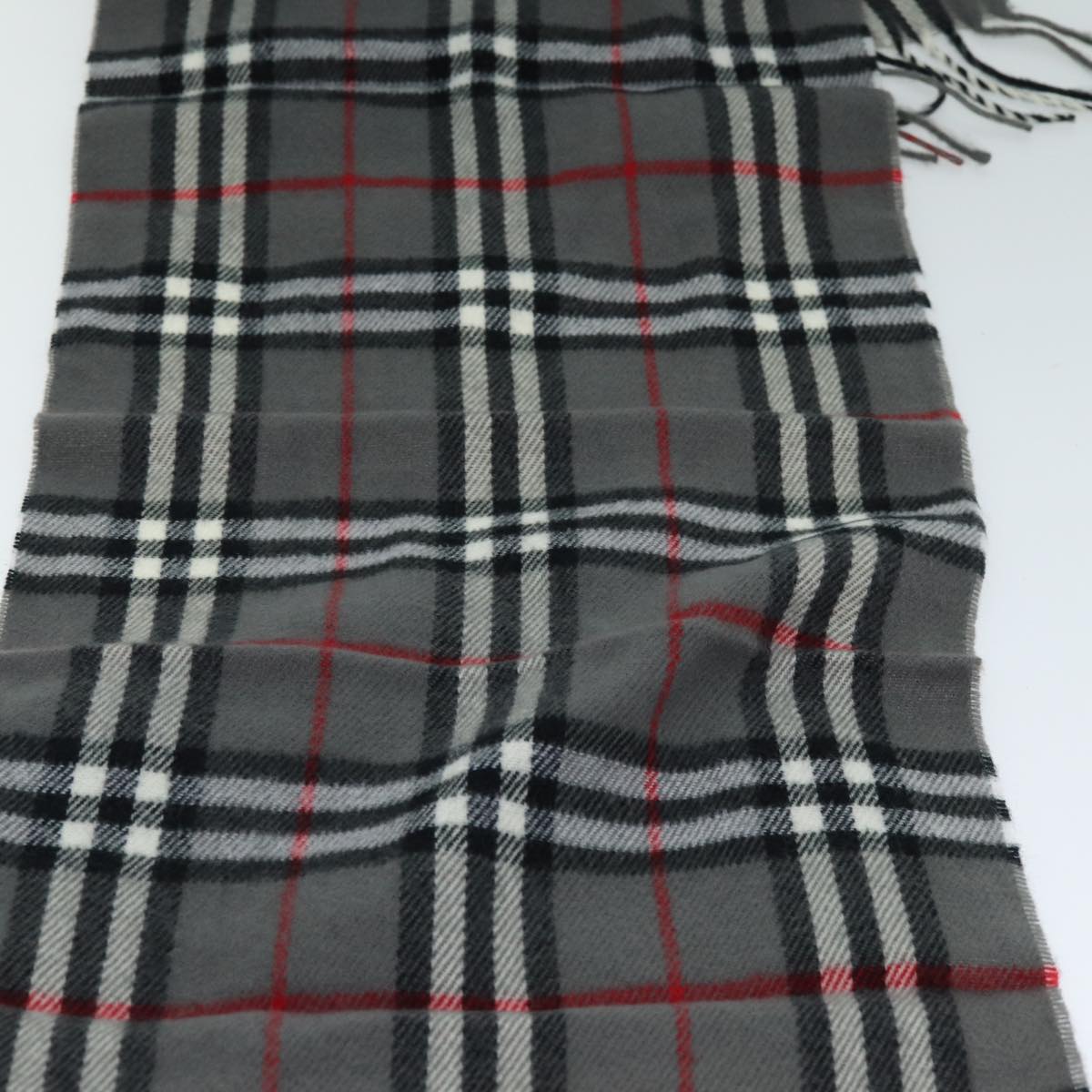 Burberrys Nova Check Scarf Wool Gray Auth am6330