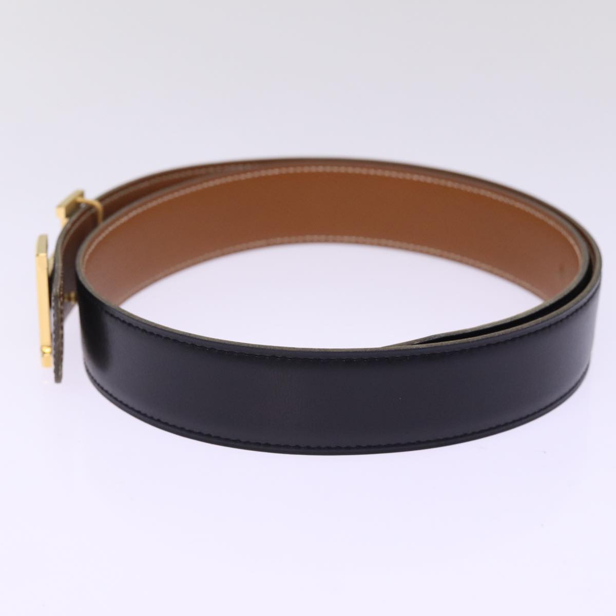 HERMES Constance Belt Leather 37.4"" Brown Auth am6331