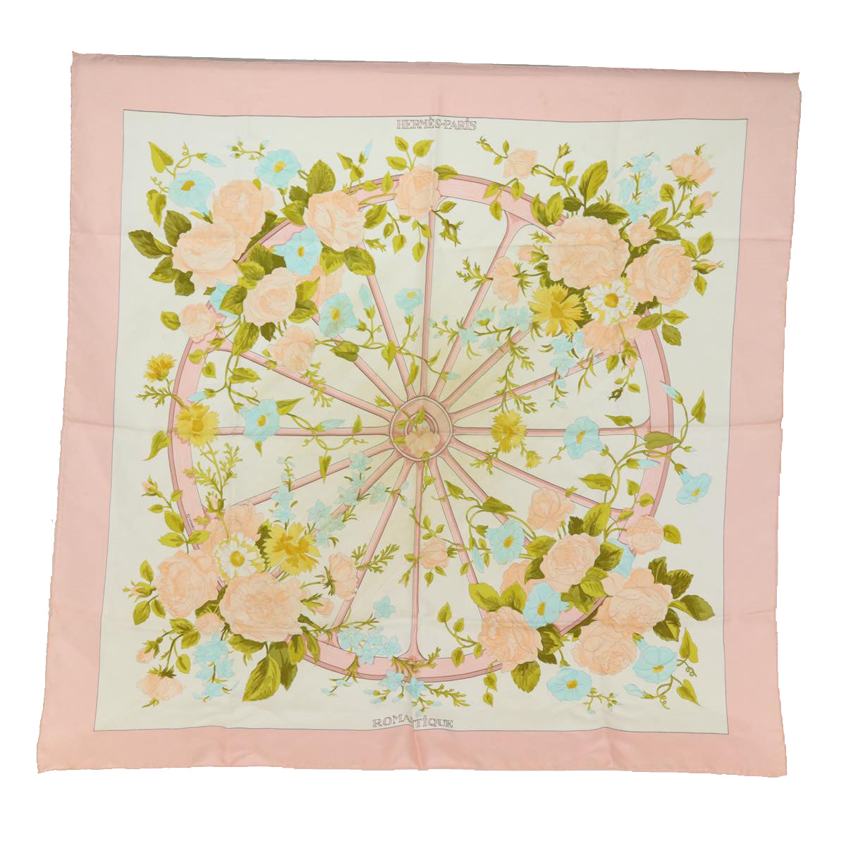 HERMES Carre 90 Scarf ""ROMANTIQUE"" Silk Pink Auth am6341