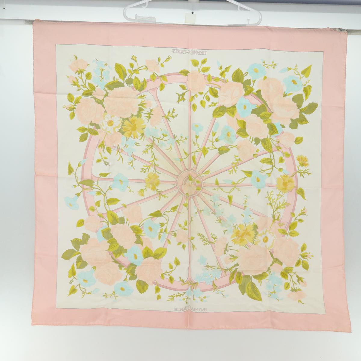 HERMES Carre 90 Scarf ""ROMANTIQUE"" Silk Pink Auth am6341