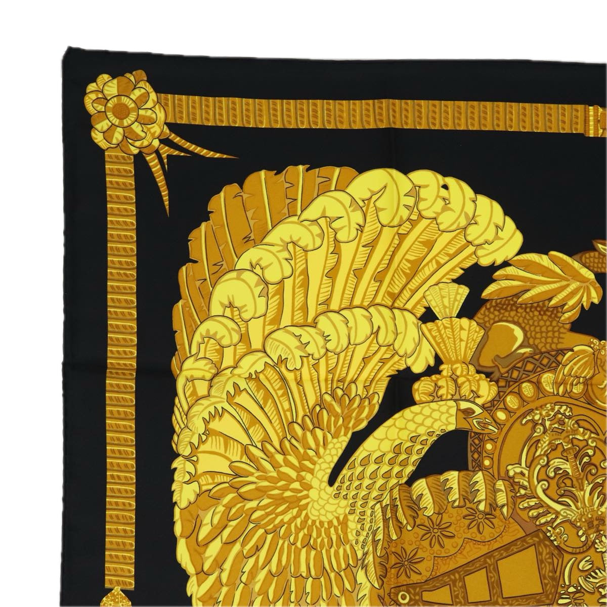 HERMES Carre 90 Scarf ""ARMETS en PANACHE"" Silk Black Auth am6343 - 0