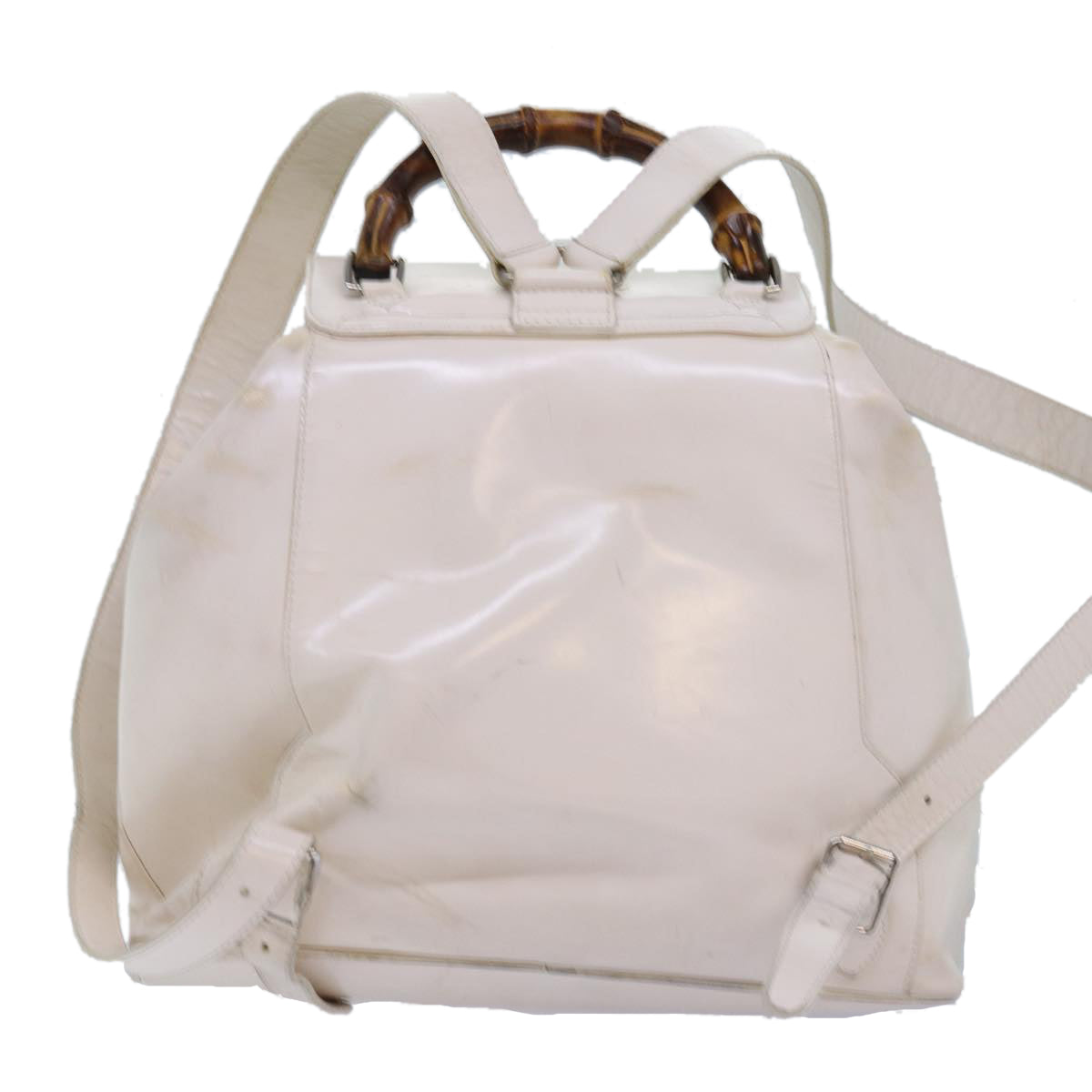 GUCCI Bamboo Hand Bag Patent leather White 003 2058 0016 5 Auth am6347