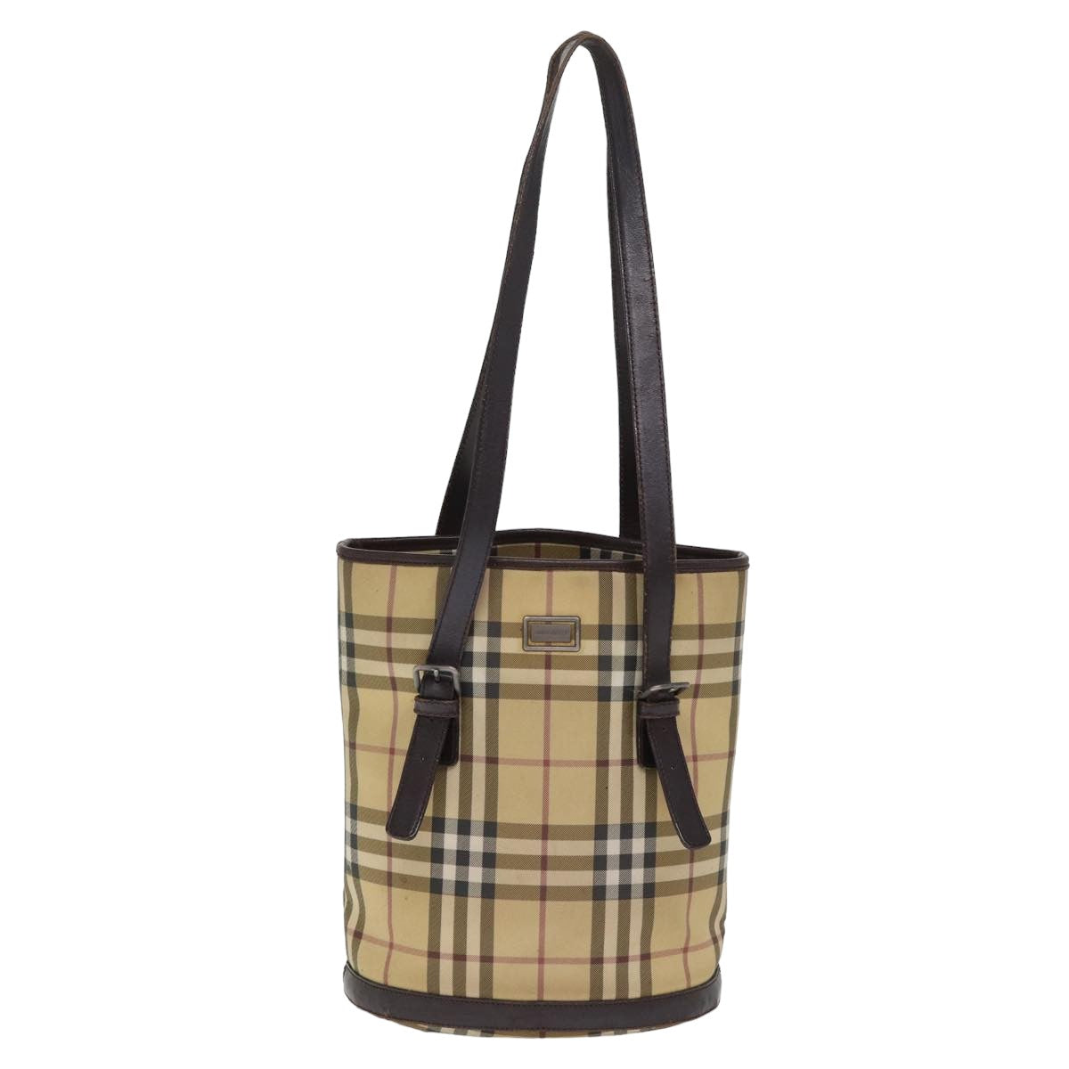 BURBERRY Nova Check Shoulder Bag Coated Canvas Beige Auth am6355