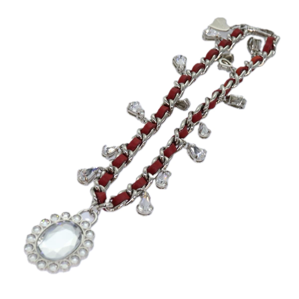 Miu Miu Bijoux Chain Necklace Red Auth am6358