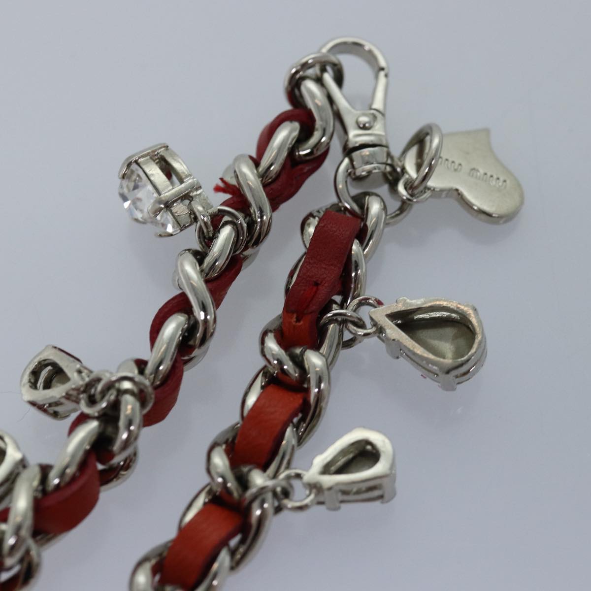 Miu Miu Bijoux Chain Necklace Red Auth am6358