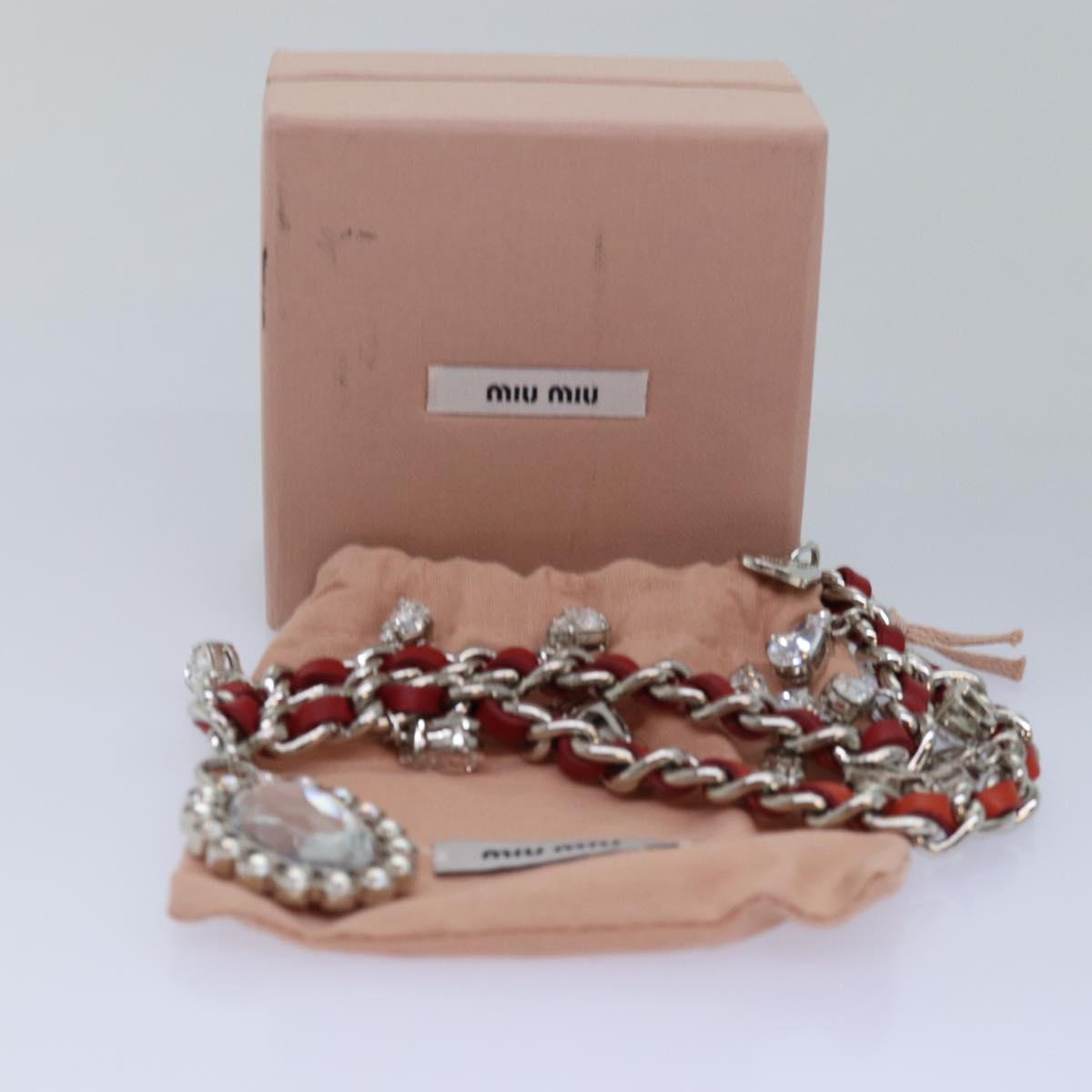 Miu Miu Bijoux Chain Necklace Red Auth am6358