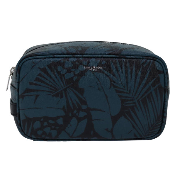 SAINT LAURENT Clutch Bag Leather Blue Auth am6361