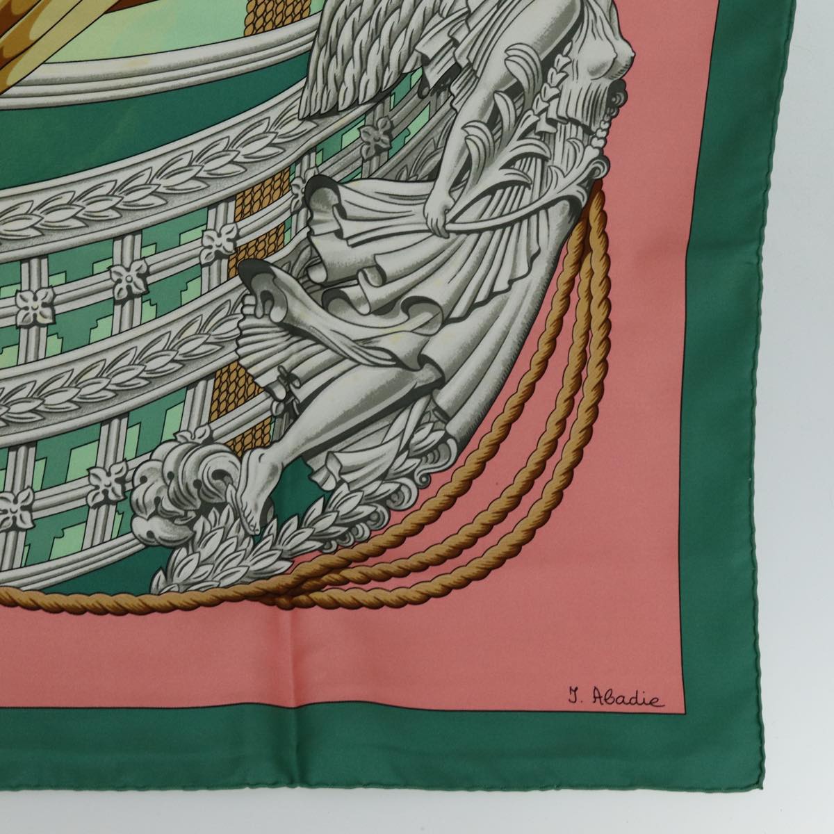 HERMES Carre 90 Scarf ""Zephyr"" Silk Green Auth am6362