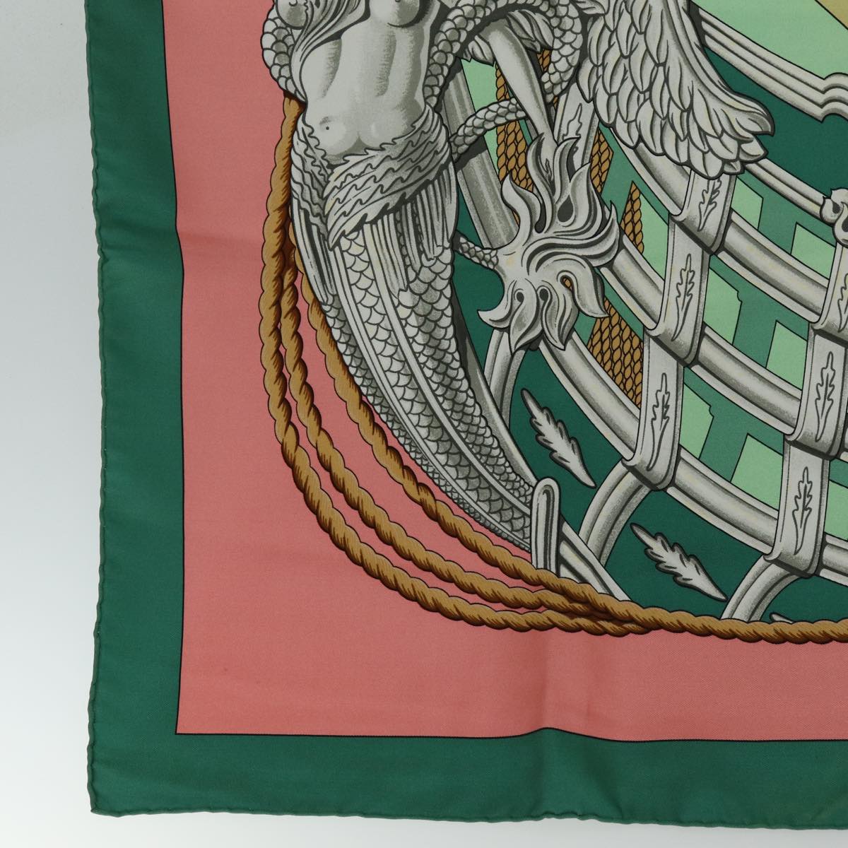 HERMES Carre 90 Scarf ""Zephyr"" Silk Green Auth am6362