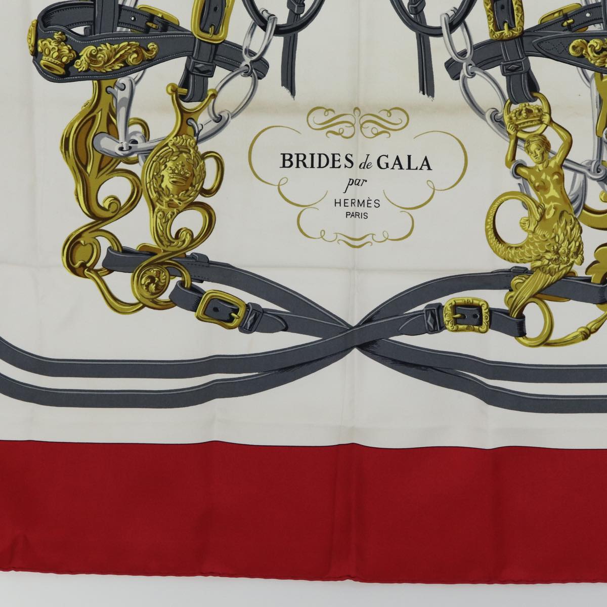 HERMES Carre 90 Scarf ""BRIDES de GALA"" Silk Red Auth am6364