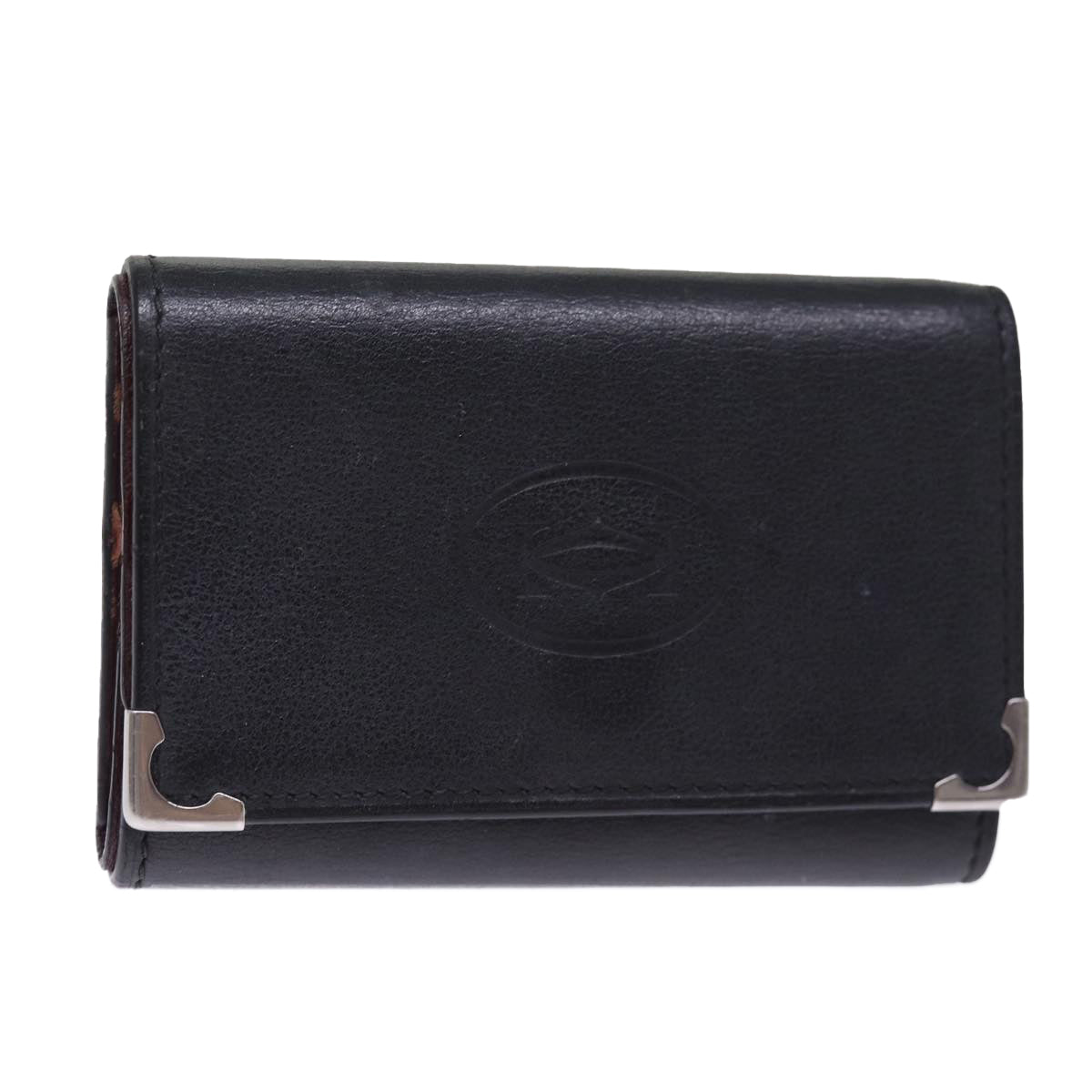 CARTIER Key Case Leather Black Auth am6380