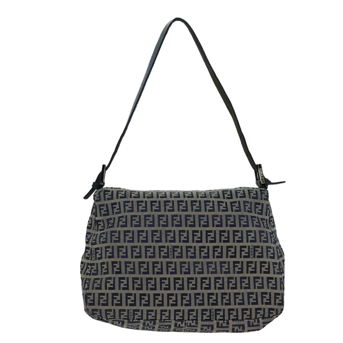 FENDI Zucchino Canvas Mamma Baguette Shoulder Bag Navy Auth am6397