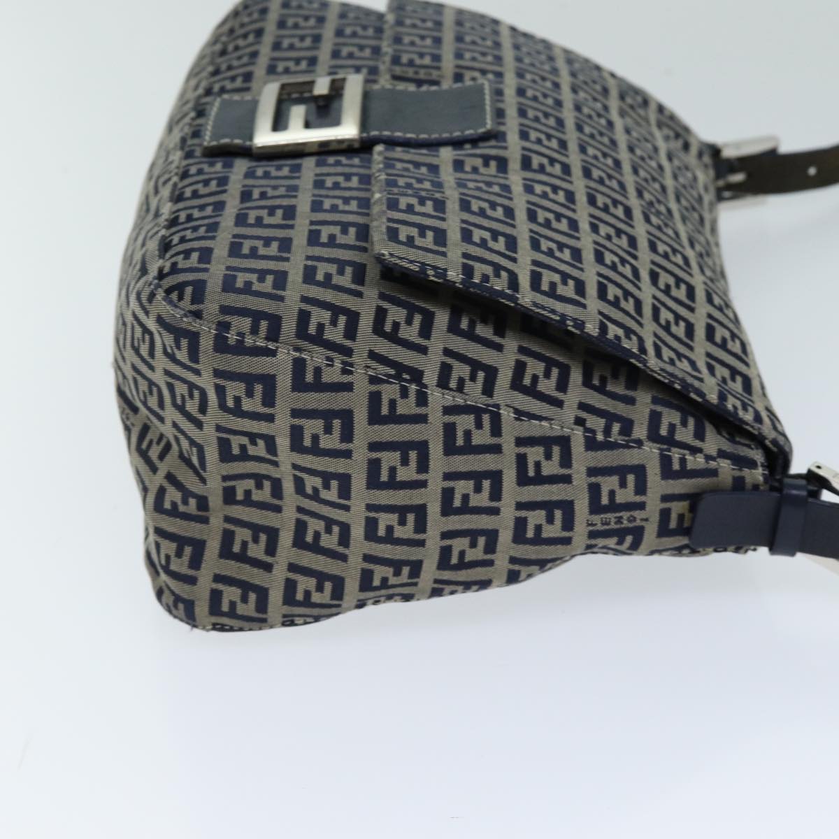 FENDI Zucchino Canvas Mamma Baguette Shoulder Bag Navy Auth am6397