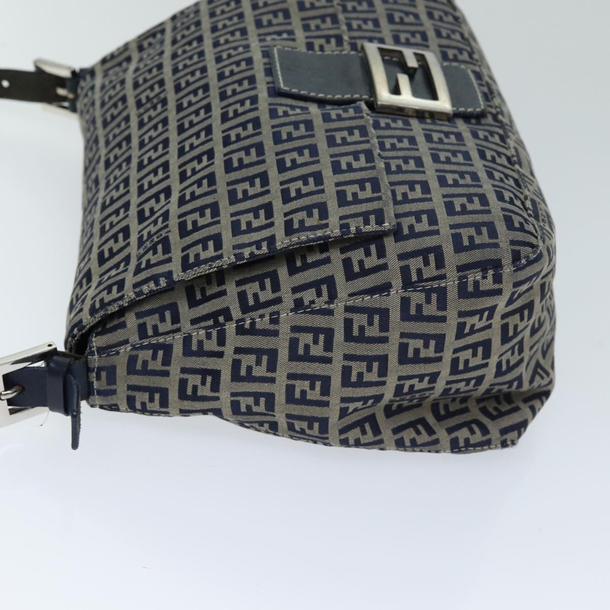 FENDI Zucchino Canvas Mamma Baguette Shoulder Bag Navy Auth am6397