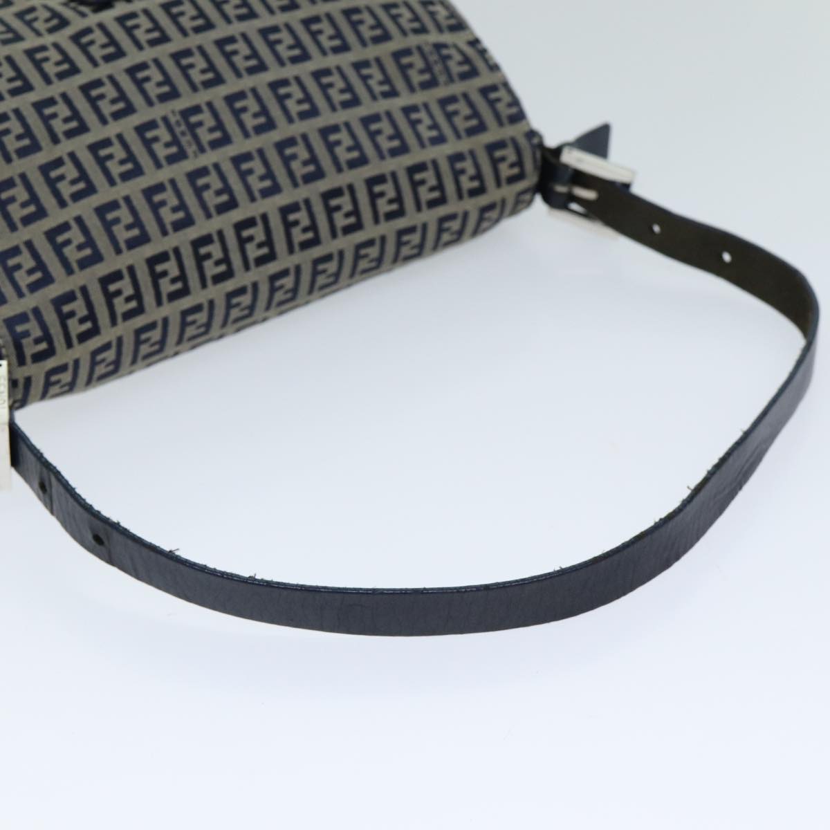 FENDI Zucchino Canvas Mamma Baguette Shoulder Bag Navy Auth am6397