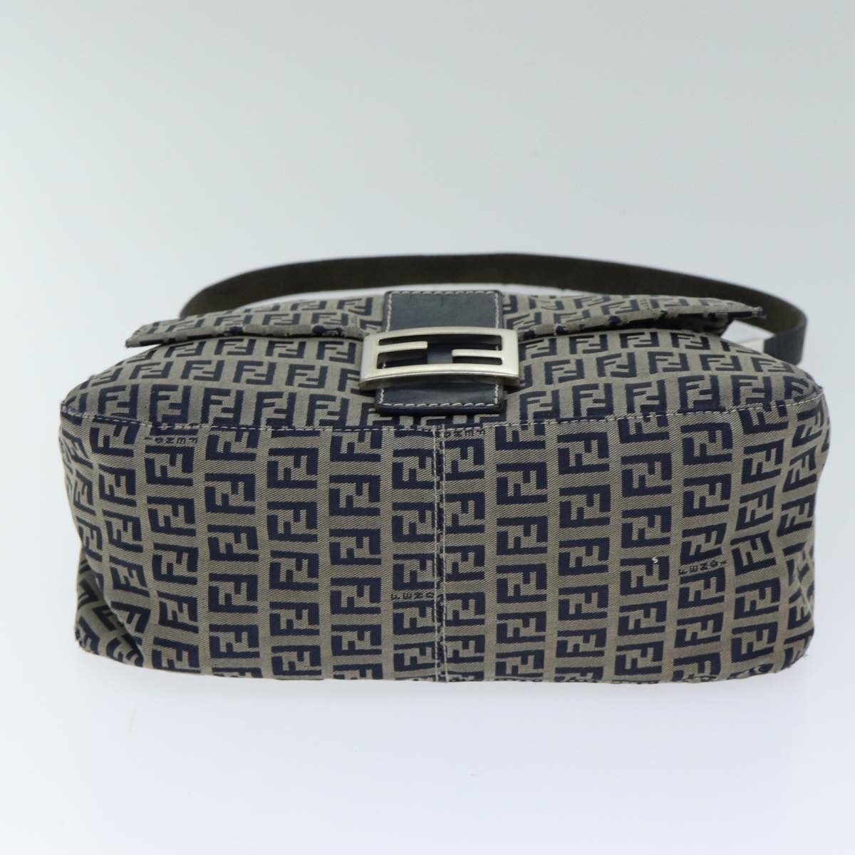 FENDI Zucchino Canvas Mamma Baguette Shoulder Bag Navy Auth am6397