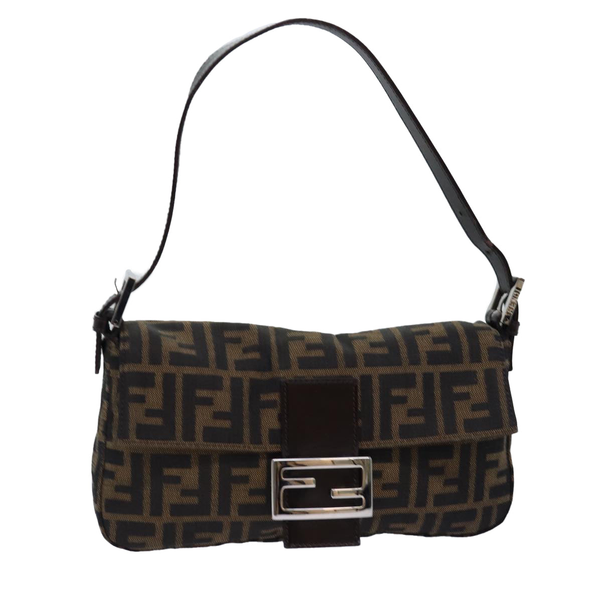 FENDI Zucca Canvas Mamma Baguette Shoulder Bag Black Brown Auth am6402A