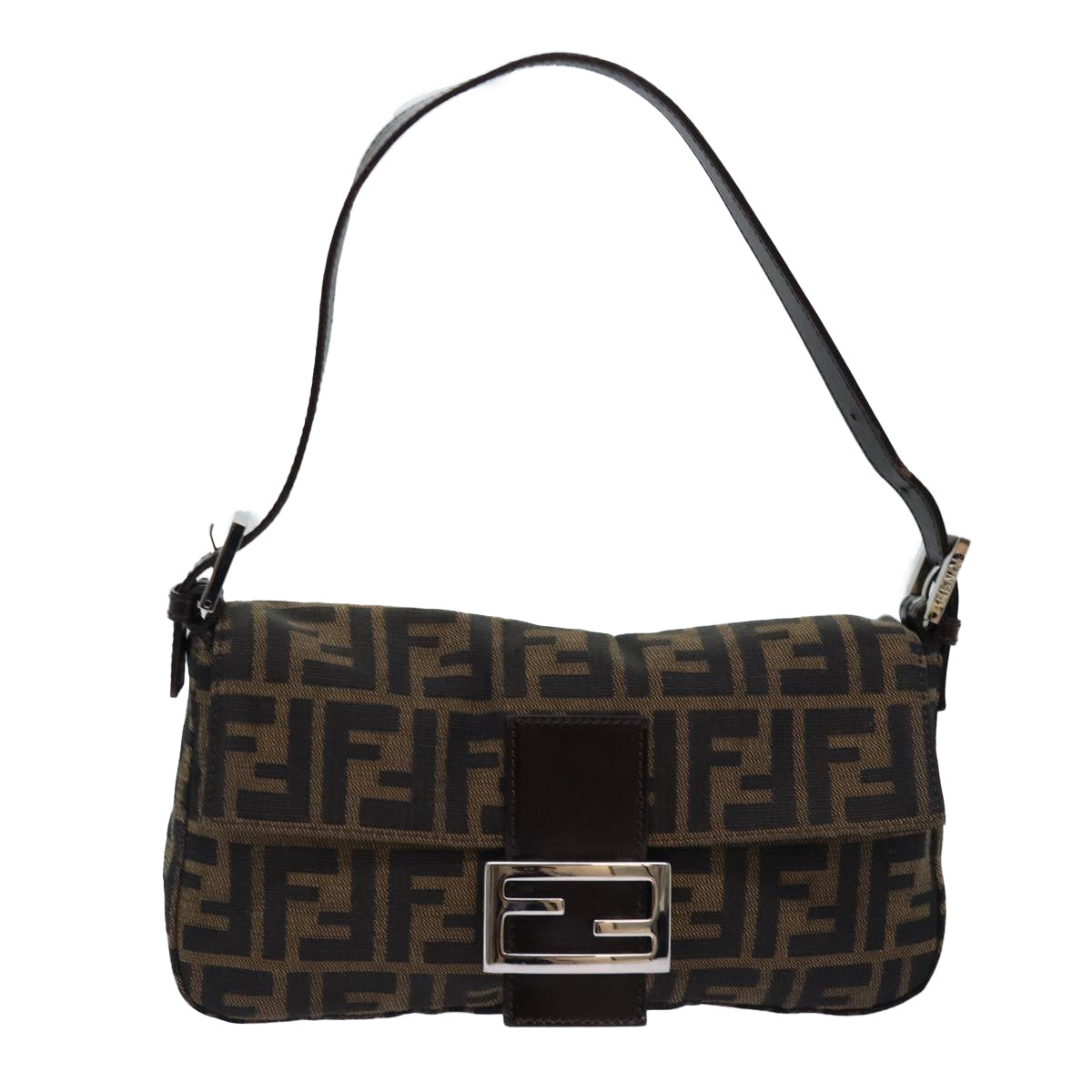 FENDI Zucca Canvas Mamma Baguette Shoulder Bag Black Brown Auth am6402A