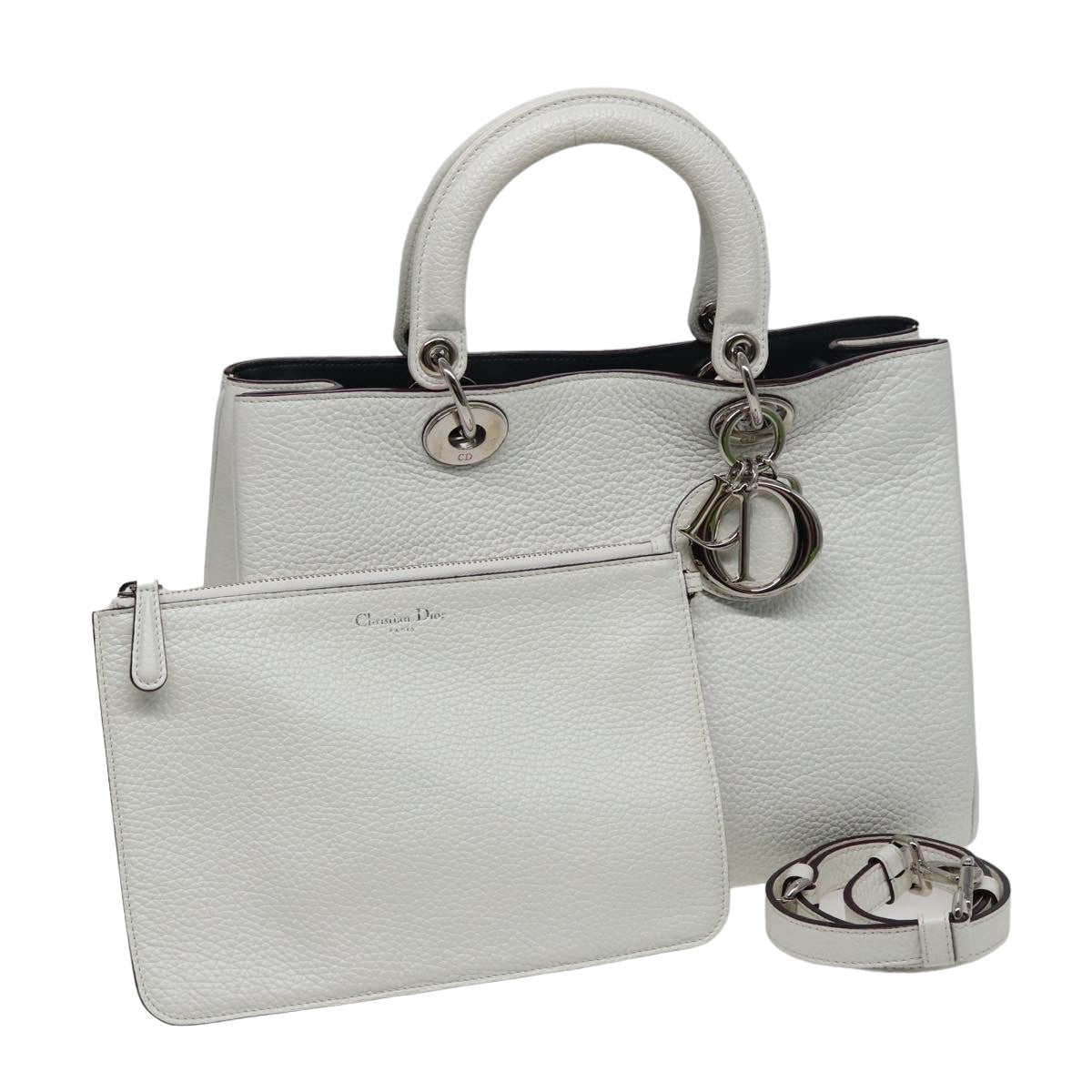 Christian Dior Diorissimo Hand Bag Leather 2way White Auth am6412A