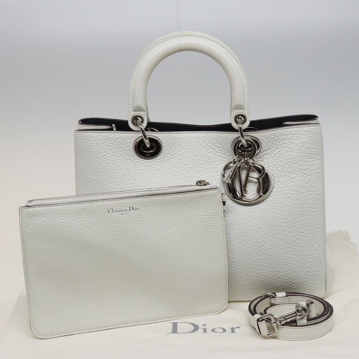 Christian Dior Diorissimo Hand Bag Leather 2way White Auth am6412A