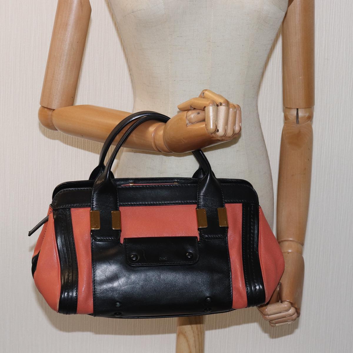 Chloe Hand Bag Leather Orange Auth am6413