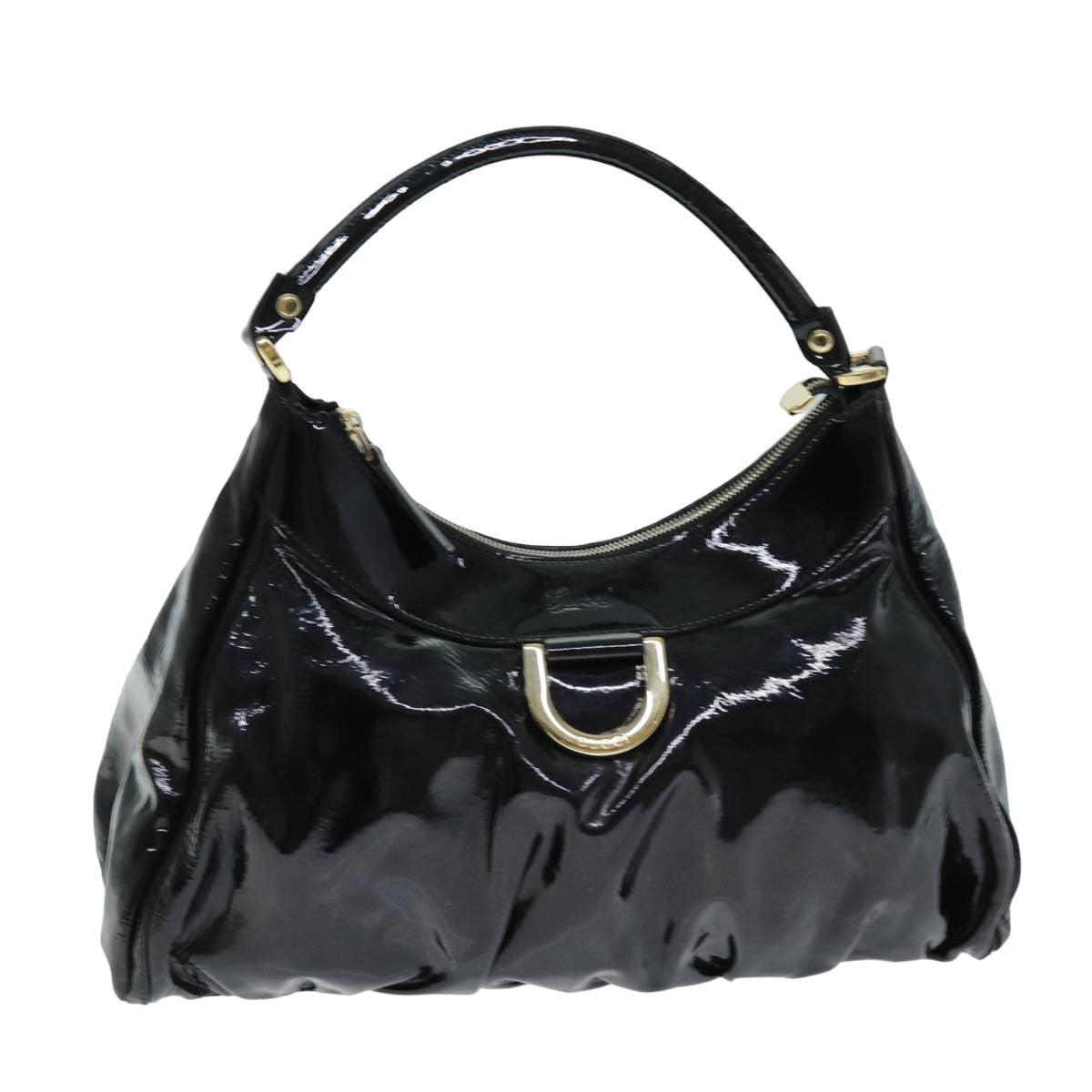 GUCCI Abbey Hand Bag Enamel Black 189833 Auth am6439