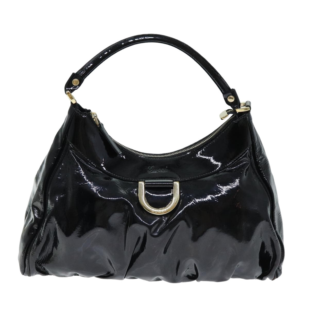 GUCCI Abbey Hand Bag Enamel Black 189833 Auth am6439