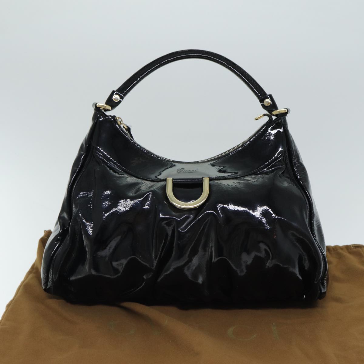 GUCCI Abbey Hand Bag Enamel Black 189833 Auth am6439