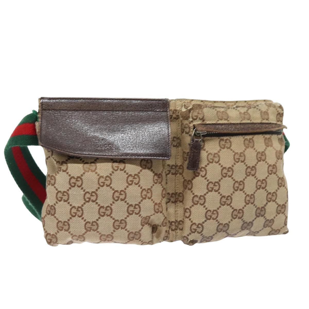 GUCCI GG Canvas Web Sherry Line Waist bag Beige Red Green 28566 Auth am6441