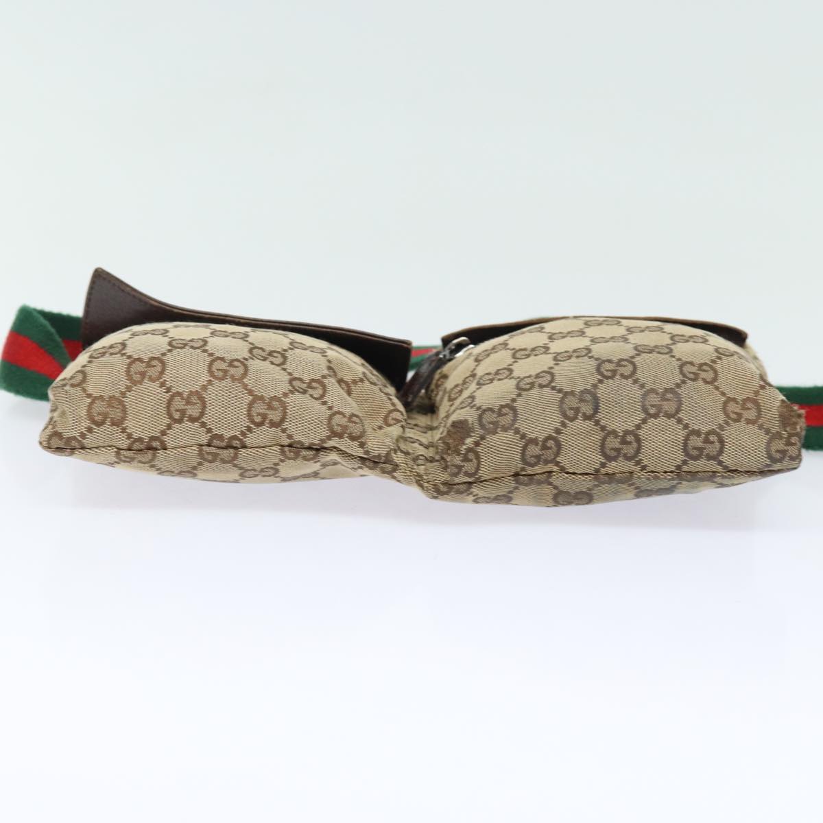 GUCCI GG Canvas Web Sherry Line Waist bag Beige Red Green 28566 Auth am6441