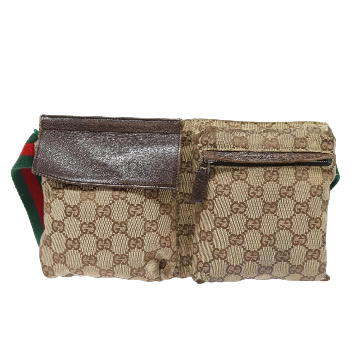 GUCCI GG Canvas Web Sherry Line Waist bag Beige Red Green 28566 Auth am6441