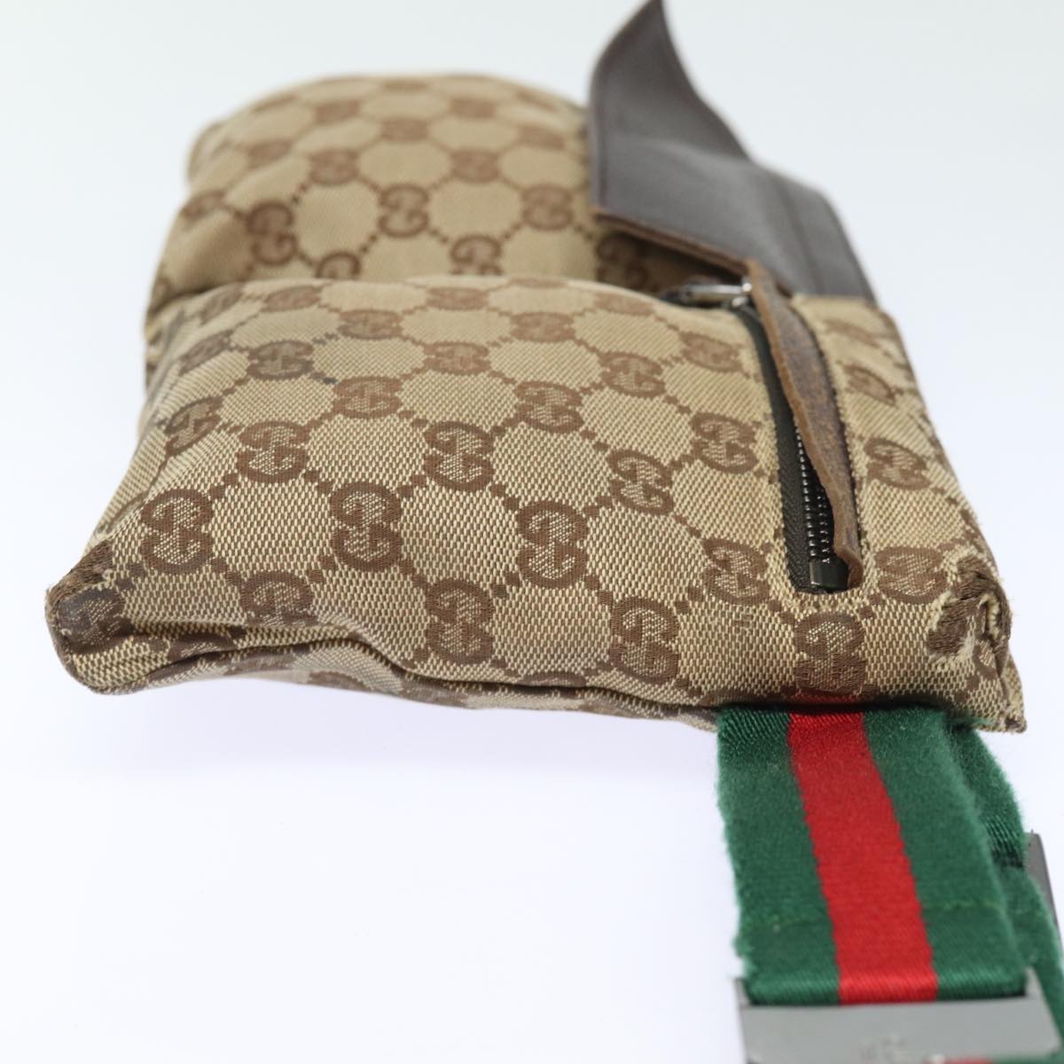 GUCCI GG Canvas Web Sherry Line Waist bag Beige Red Green 28566 Auth am6441