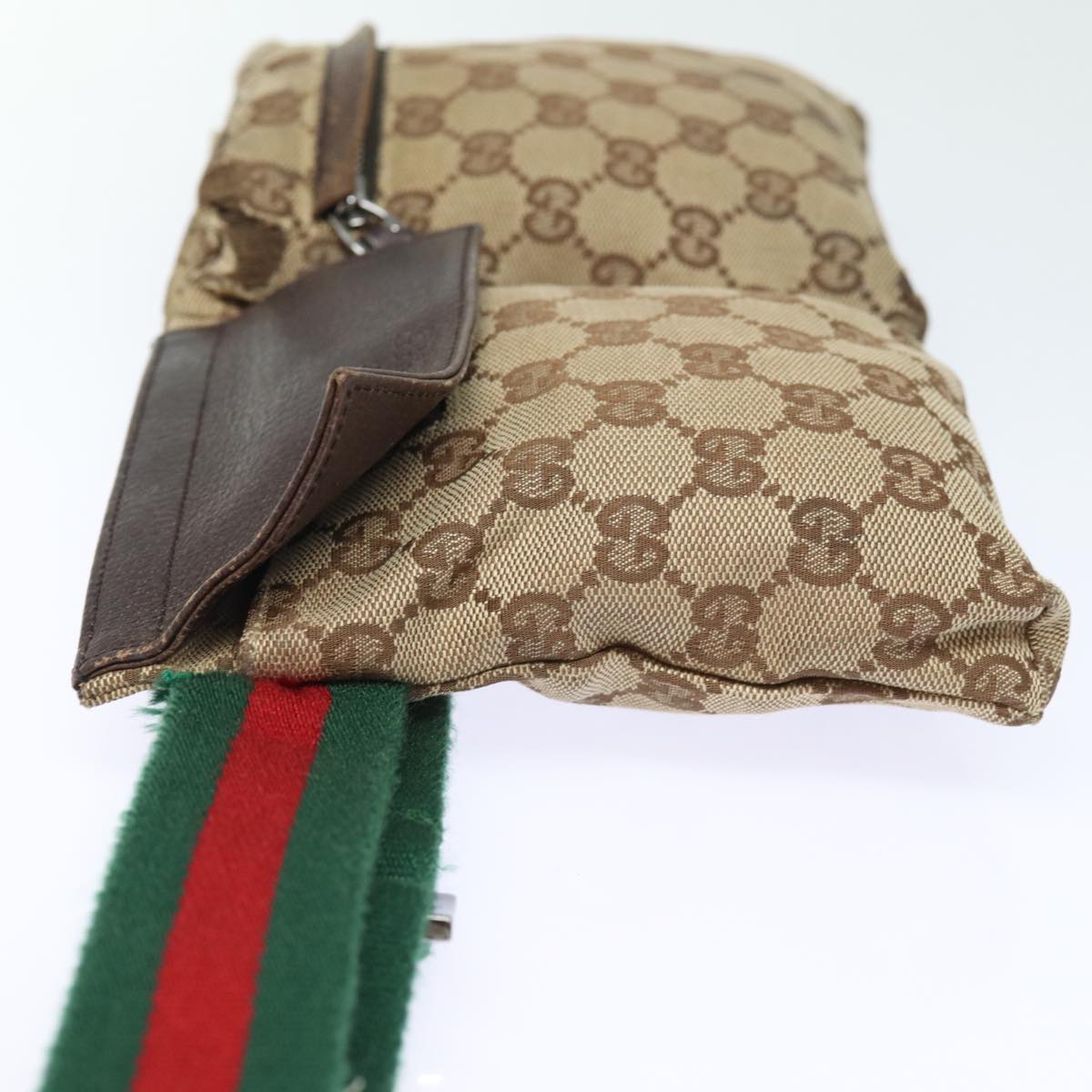 GUCCI GG Canvas Web Sherry Line Waist bag Beige Red Green 28566 Auth am6441