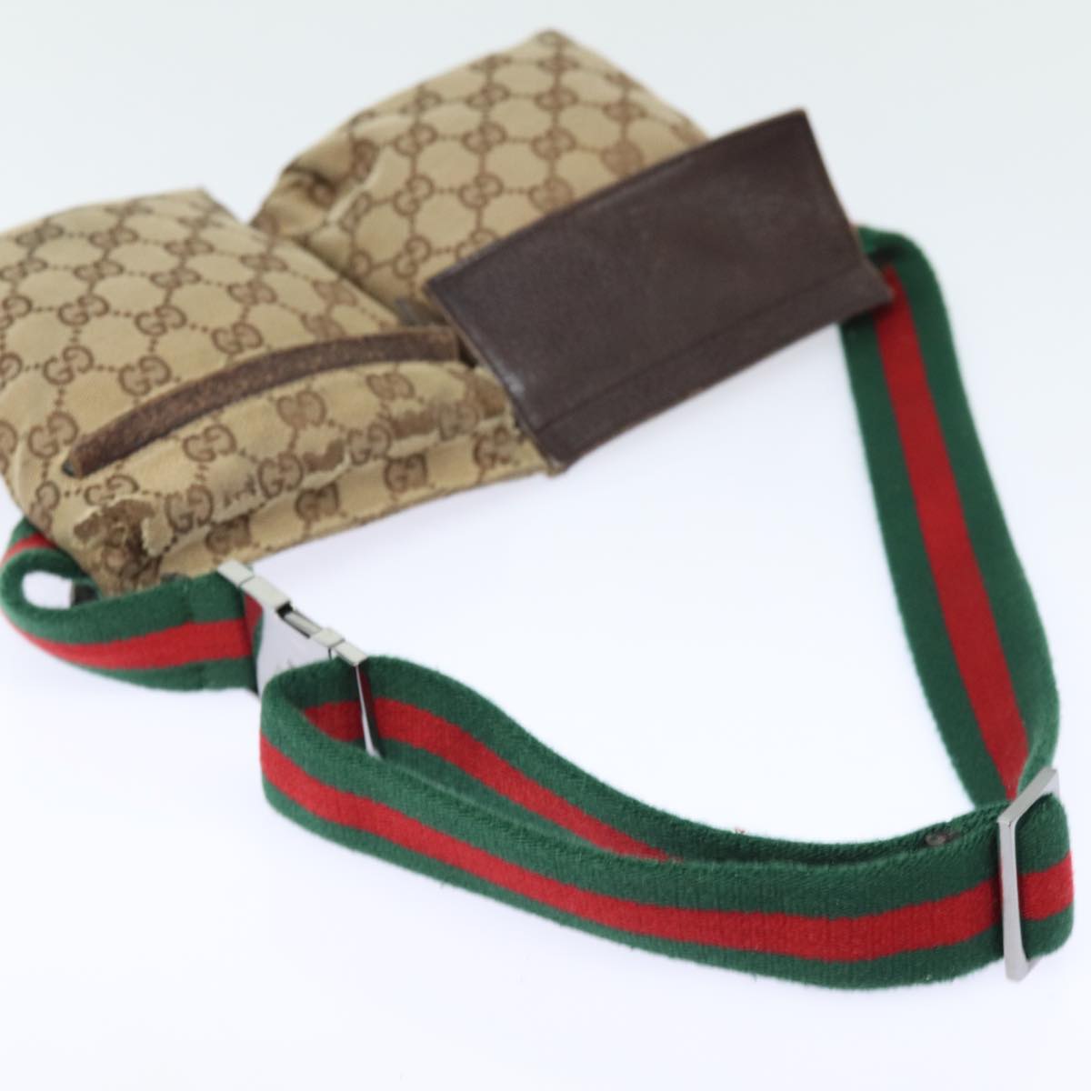 GUCCI GG Canvas Web Sherry Line Waist bag Beige Red Green 28566 Auth am6441