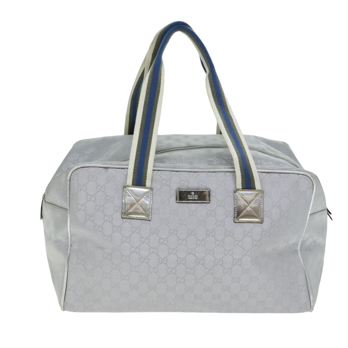 GUCCI GG Canvas Sherry Line Boston Bag Gray Silver 153240 Auth am6442