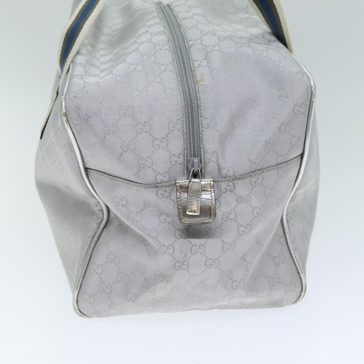 GUCCI GG Canvas Sherry Line Boston Bag Gray Silver 153240 Auth am6442