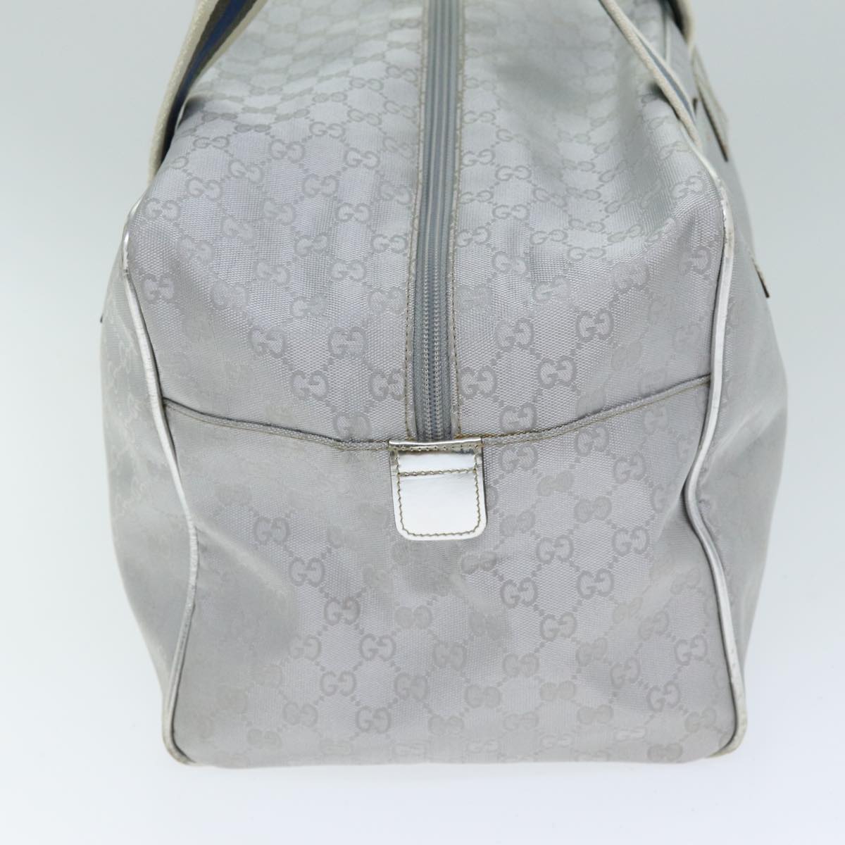 GUCCI GG Canvas Sherry Line Boston Bag Gray Silver 153240 Auth am6442