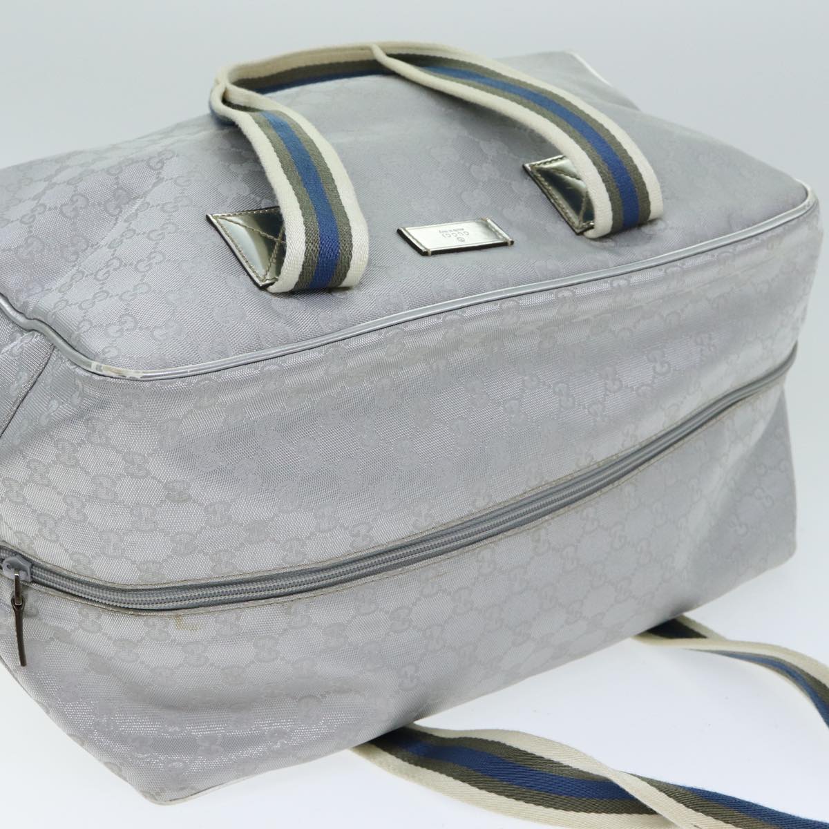 GUCCI GG Canvas Sherry Line Boston Bag Gray Silver 153240 Auth am6442