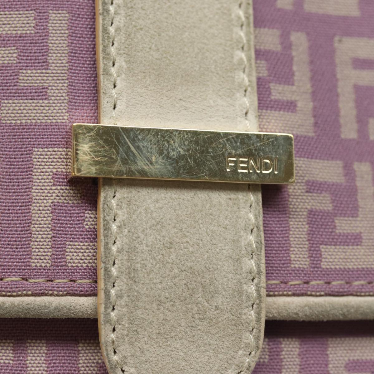 FENDI Zucchino Canvas Chain Hand Bag Suede Purple Auth am6453