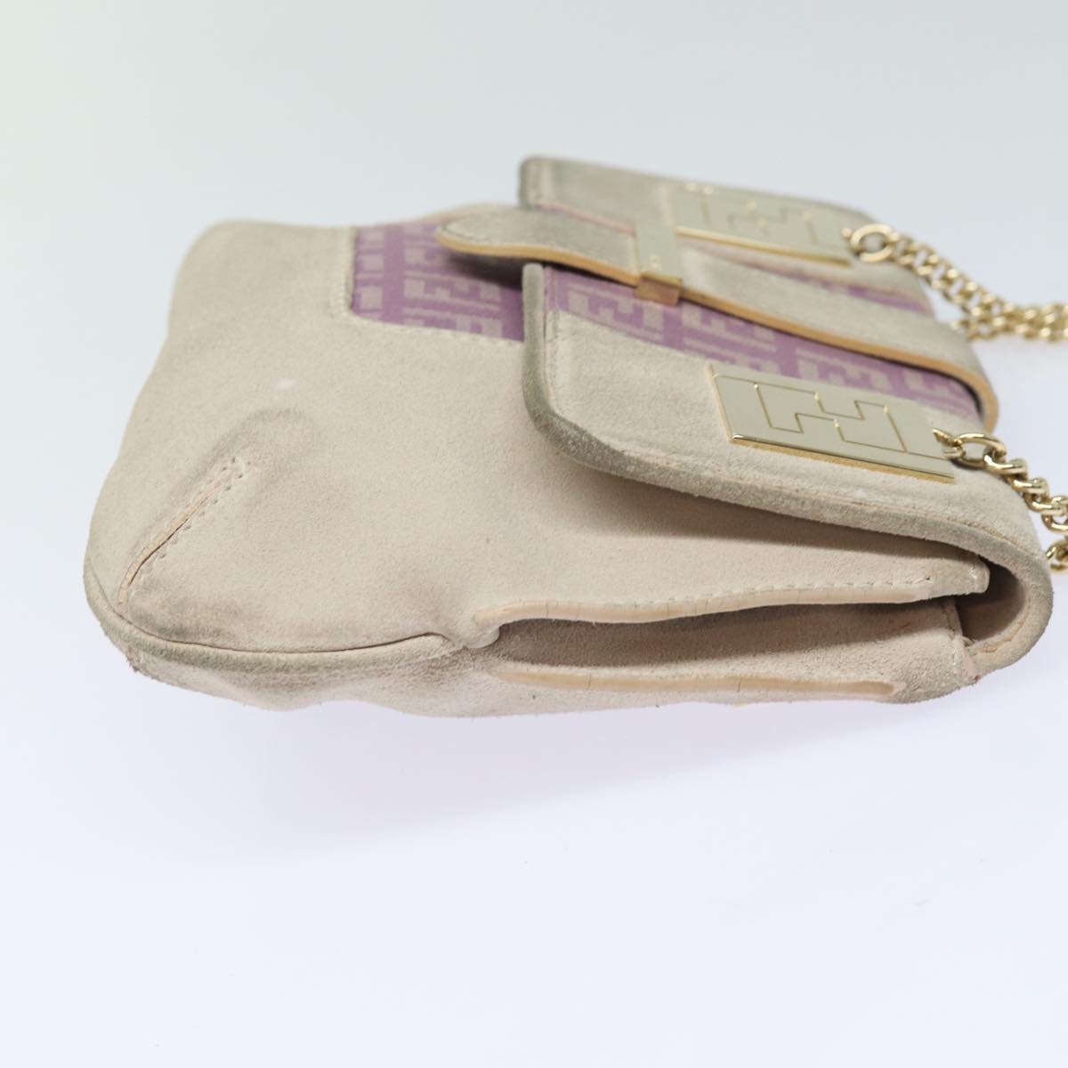 FENDI Zucchino Canvas Chain Hand Bag Suede Purple Auth am6453