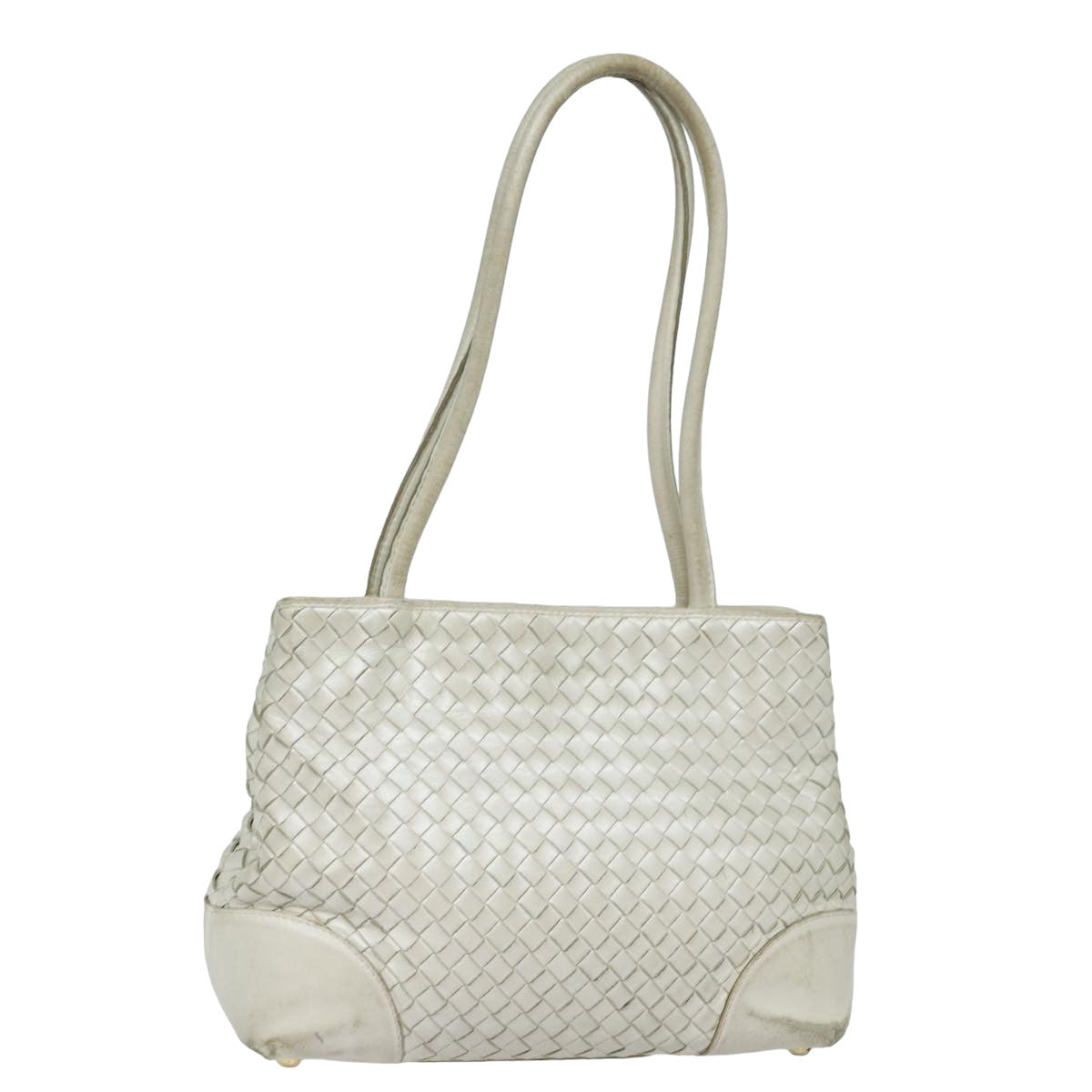 BOTTEGA VENETA INTRECCIATO Tote Bag Leather Silver tone Auth am6454