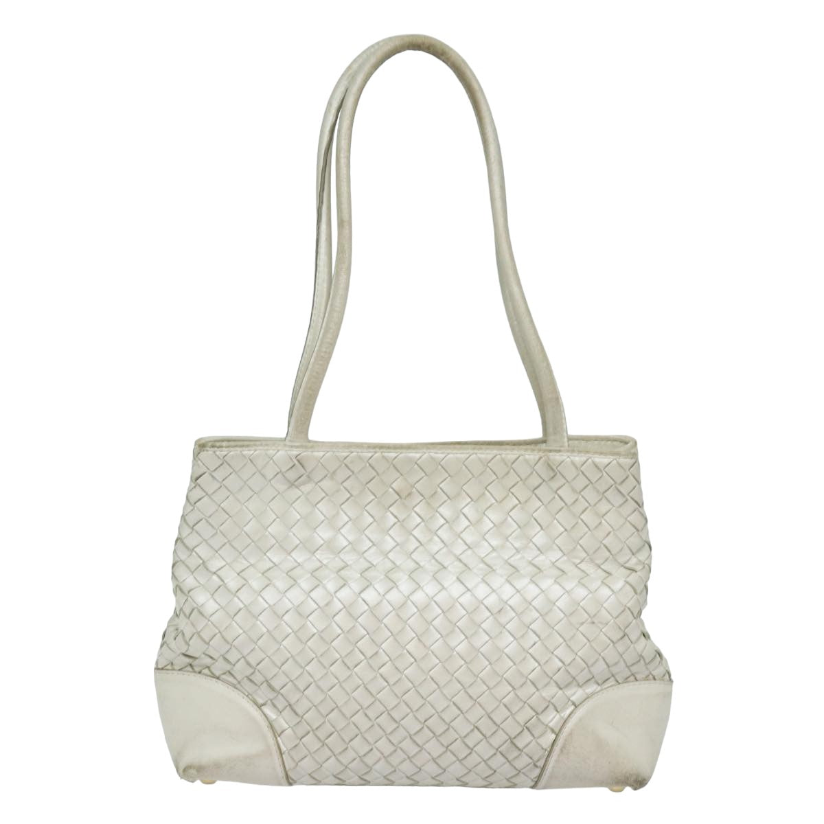 BOTTEGA VENETA INTRECCIATO Tote Bag Leather Silver tone Auth am6454