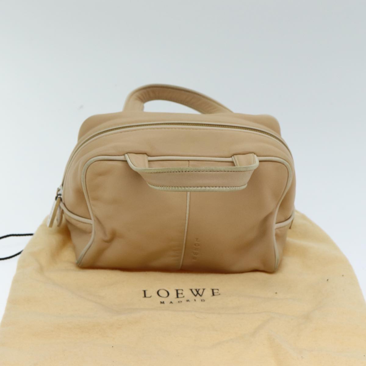 LOEWE Hand Bag Leather Beige Auth am6456