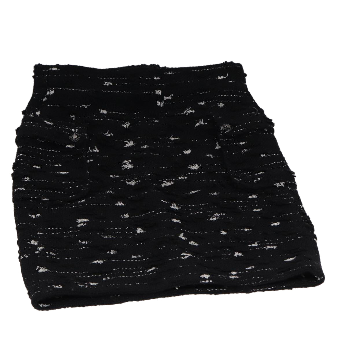 CHANEL skirt Wool Black CC Auth am6466