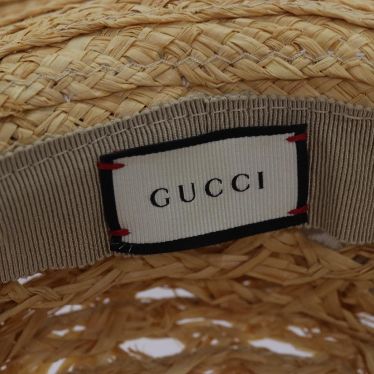 GUCCI Hat straw L size Beige Auth am6467